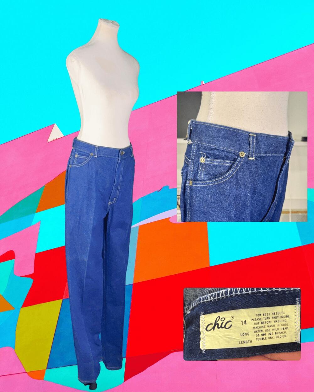 Deadstock Vintage 80s Ms. Chic by Cotton High Waist Straight Mom Jeans 14 Long